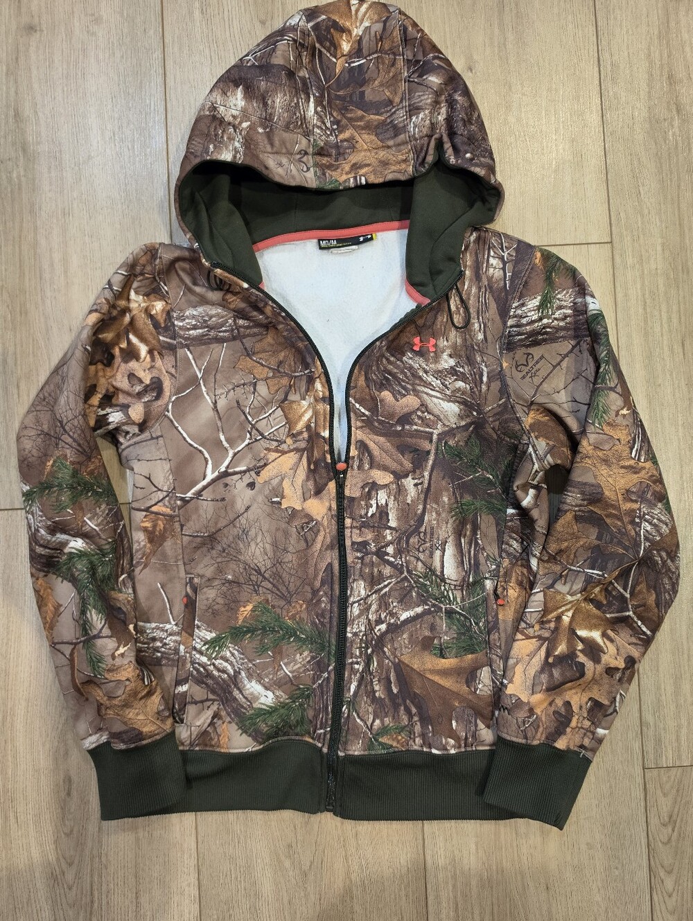 Under Armour Realtree Camo Hunting Hoodie Men M Full Zip Fleece Loose Fit